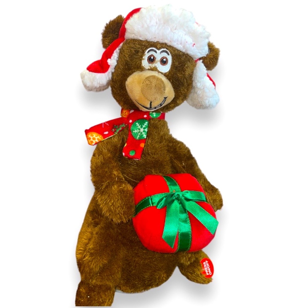 Midwood Animated Teddy Bear Plush Christmas Up on the Housetop Singing Dancing